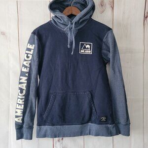 AE USA American Eagle Hoodie Men’s XS Blue/White 100% Cotton Thick Hooded Shirt